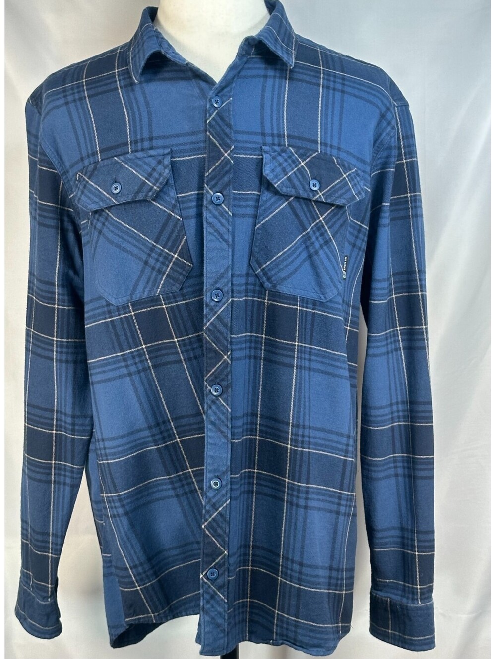 Fox Racing 100% Cotton Plaid Pockets Button Up Blue Mens XL
